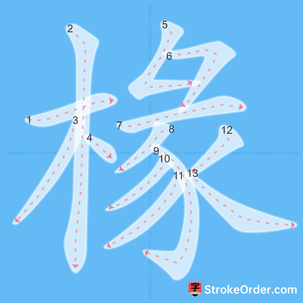 Standard stroke order for the Chinese character 椽