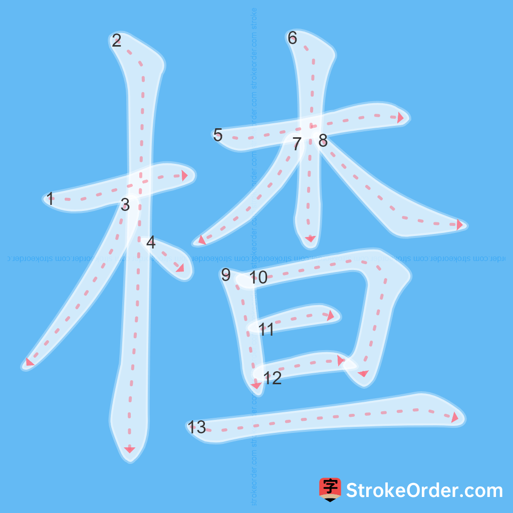 Standard stroke order for the Chinese character 楂