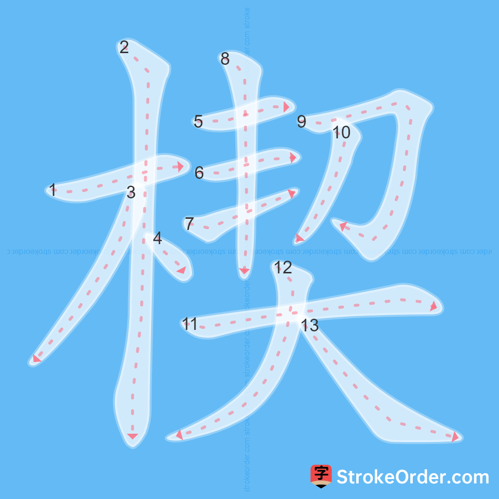 Standard stroke order for the Chinese character 楔