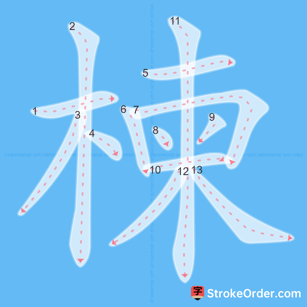 Standard stroke order for the Chinese character 楝