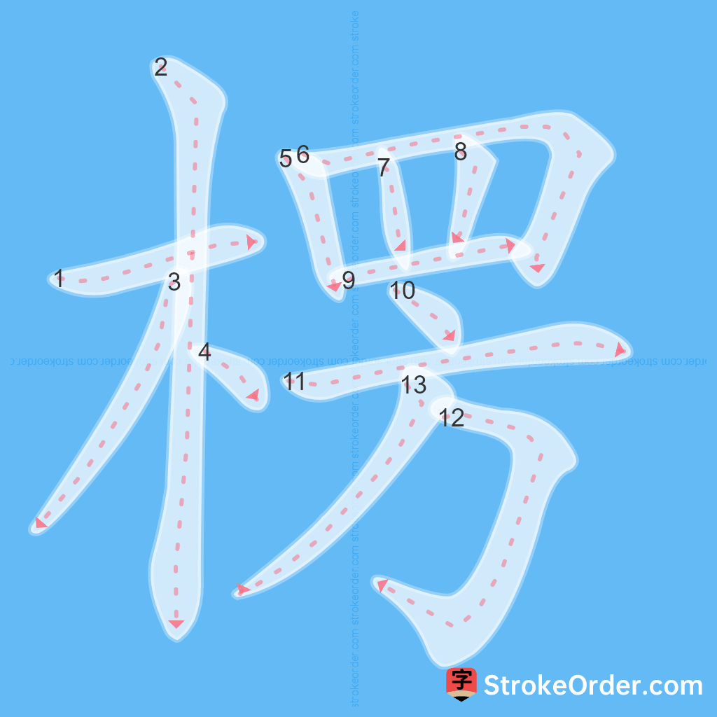Standard stroke order for the Chinese character 楞