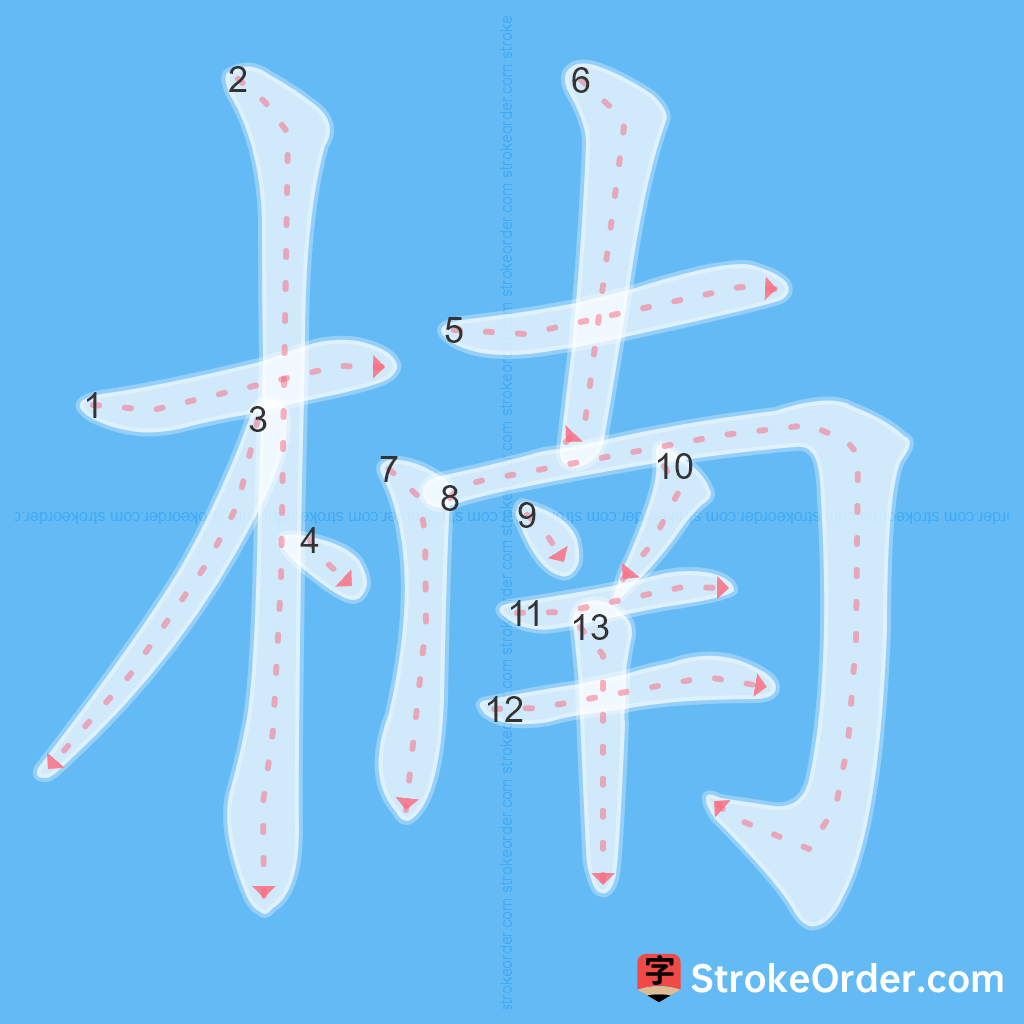 Standard stroke order for the Chinese character 楠