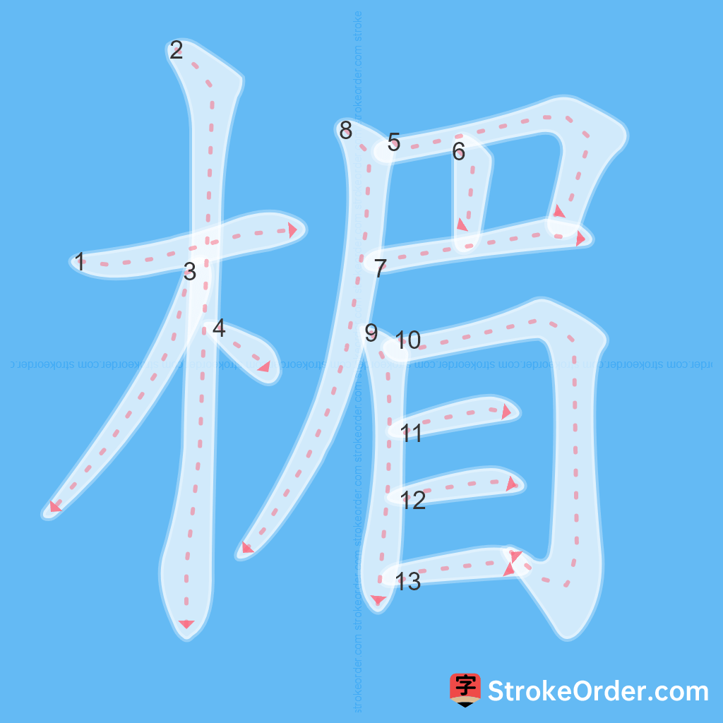 Standard stroke order for the Chinese character 楣