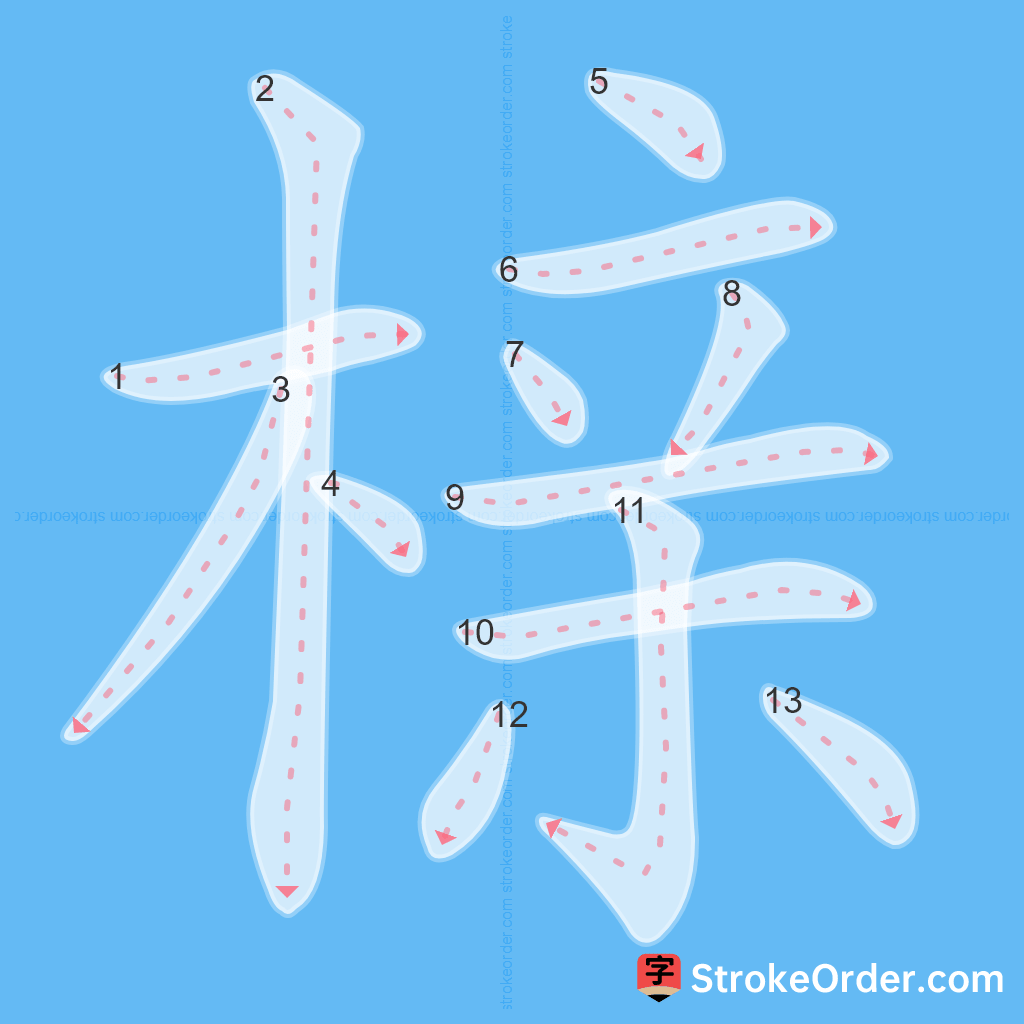 Standard stroke order for the Chinese character 榇