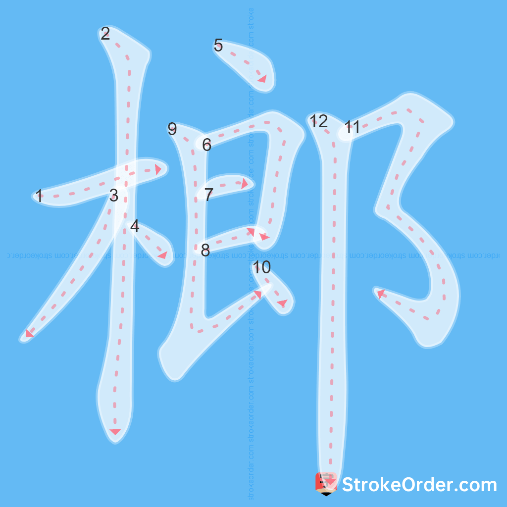 Standard stroke order for the Chinese character 榔