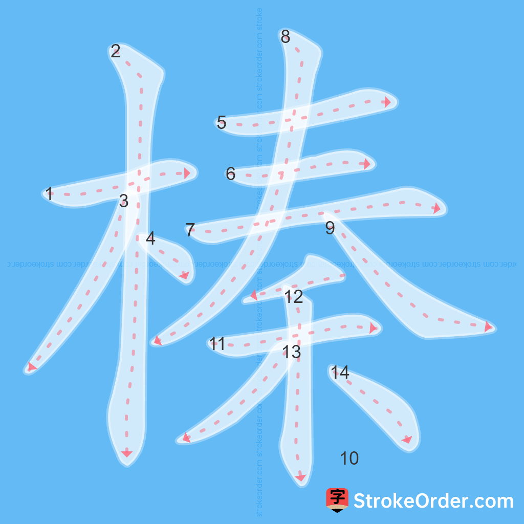 Standard stroke order for the Chinese character 榛