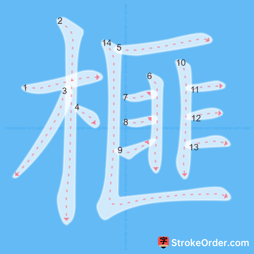 Standard stroke order for the Chinese character 榧
