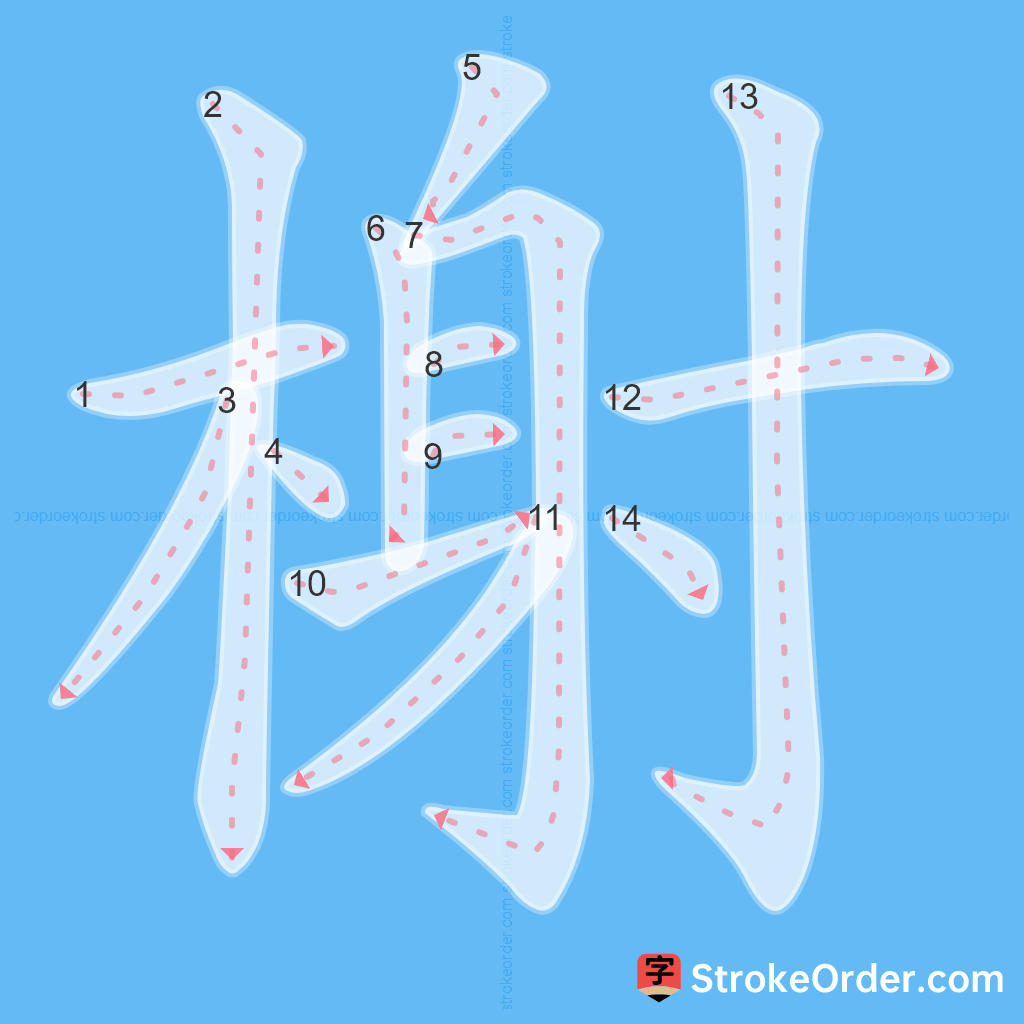 Standard stroke order for the Chinese character 榭