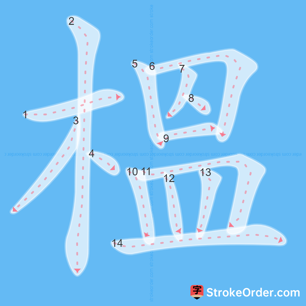 Standard stroke order for the Chinese character 榲