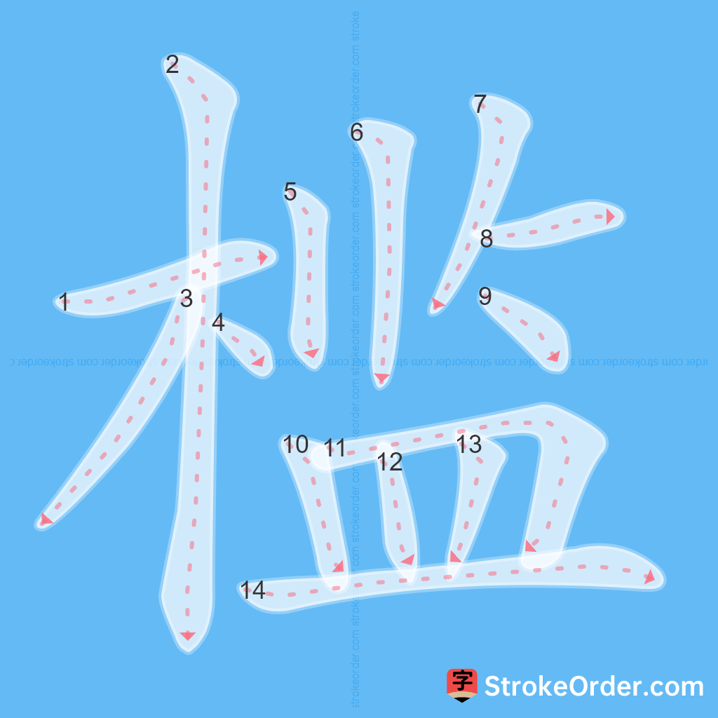 Standard stroke order for the Chinese character 槛