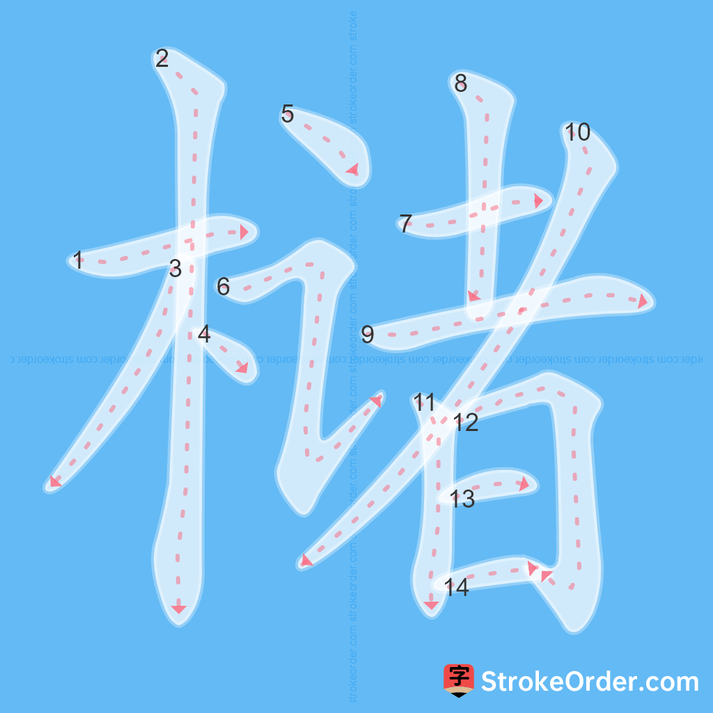 Standard stroke order for the Chinese character 槠