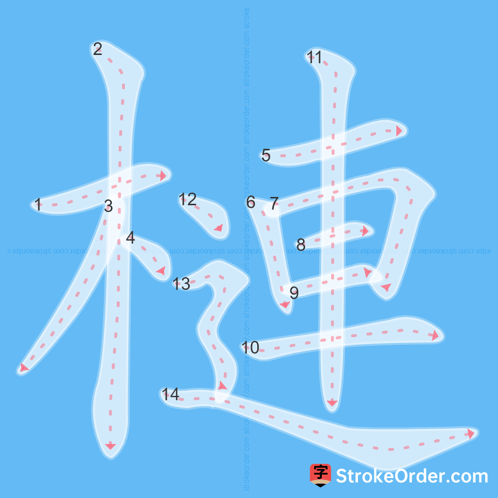 Standard stroke order for the Chinese character 槤