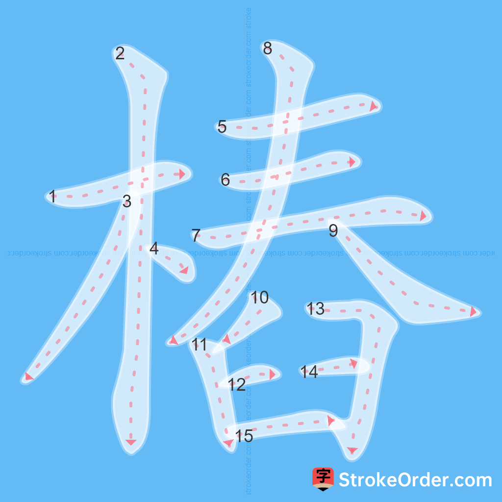 Standard stroke order for the Chinese character 樁