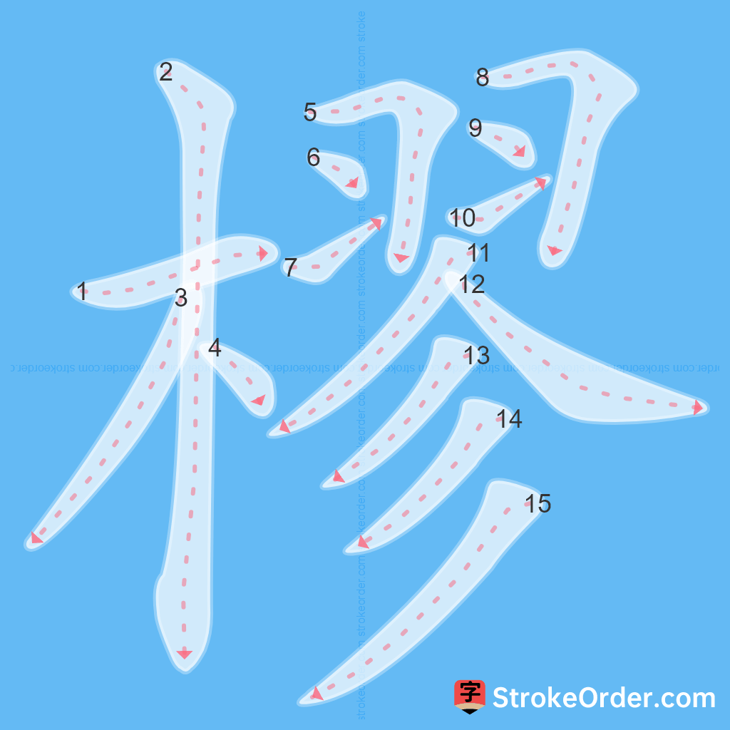 Standard stroke order for the Chinese character 樛