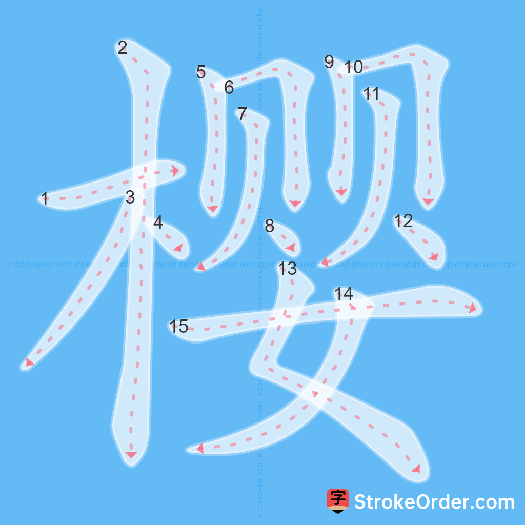 Standard stroke order for the Chinese character 樱