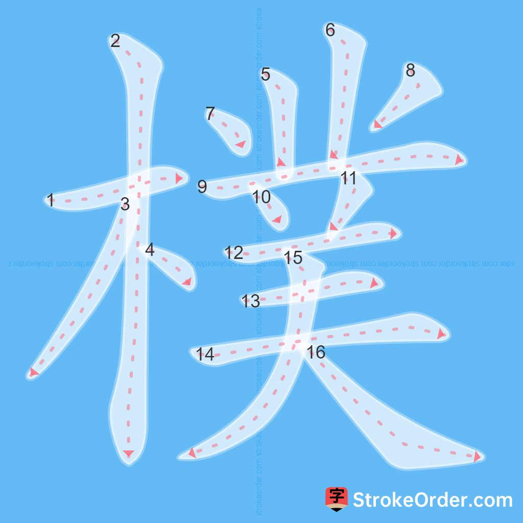 Standard stroke order for the Chinese character 樸