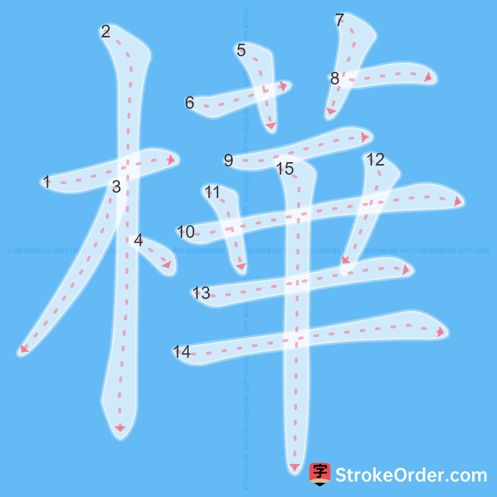 Standard stroke order for the Chinese character 樺
