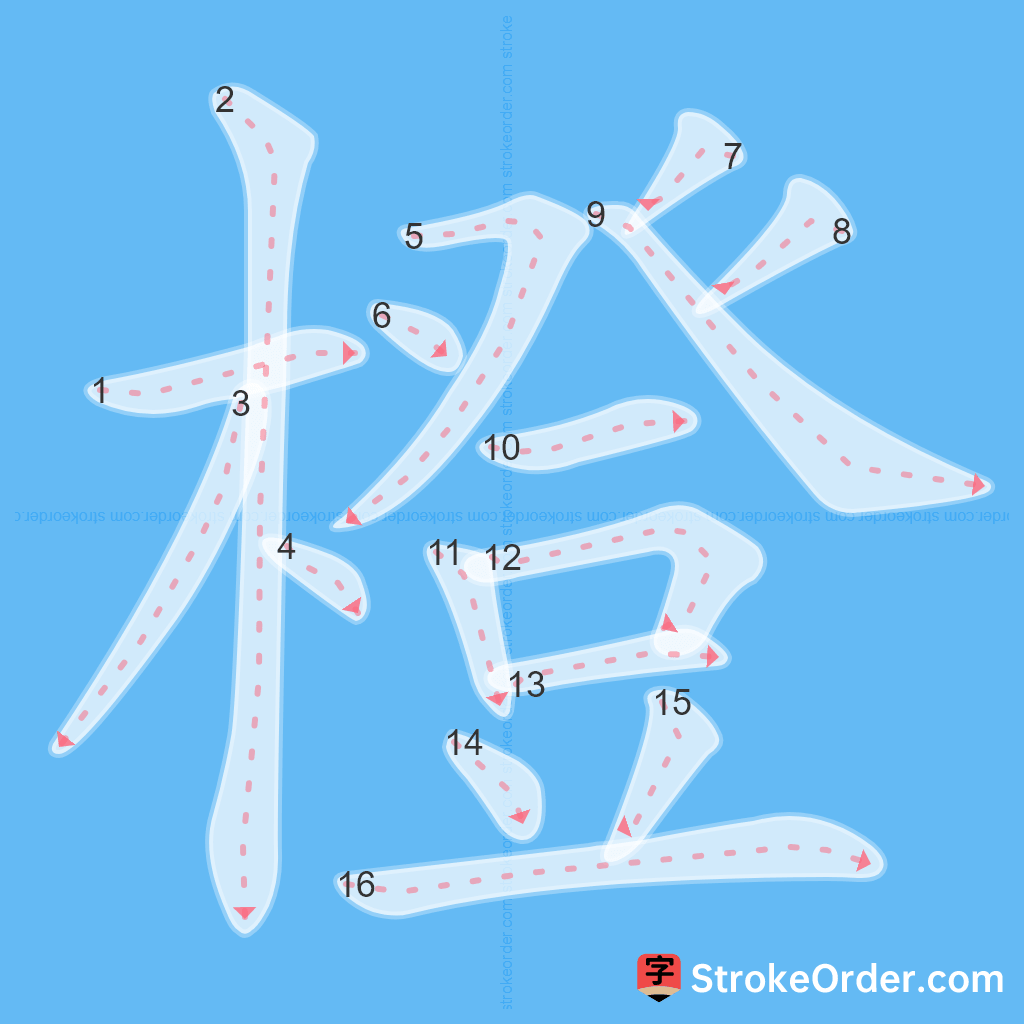 Standard stroke order for the Chinese character 橙