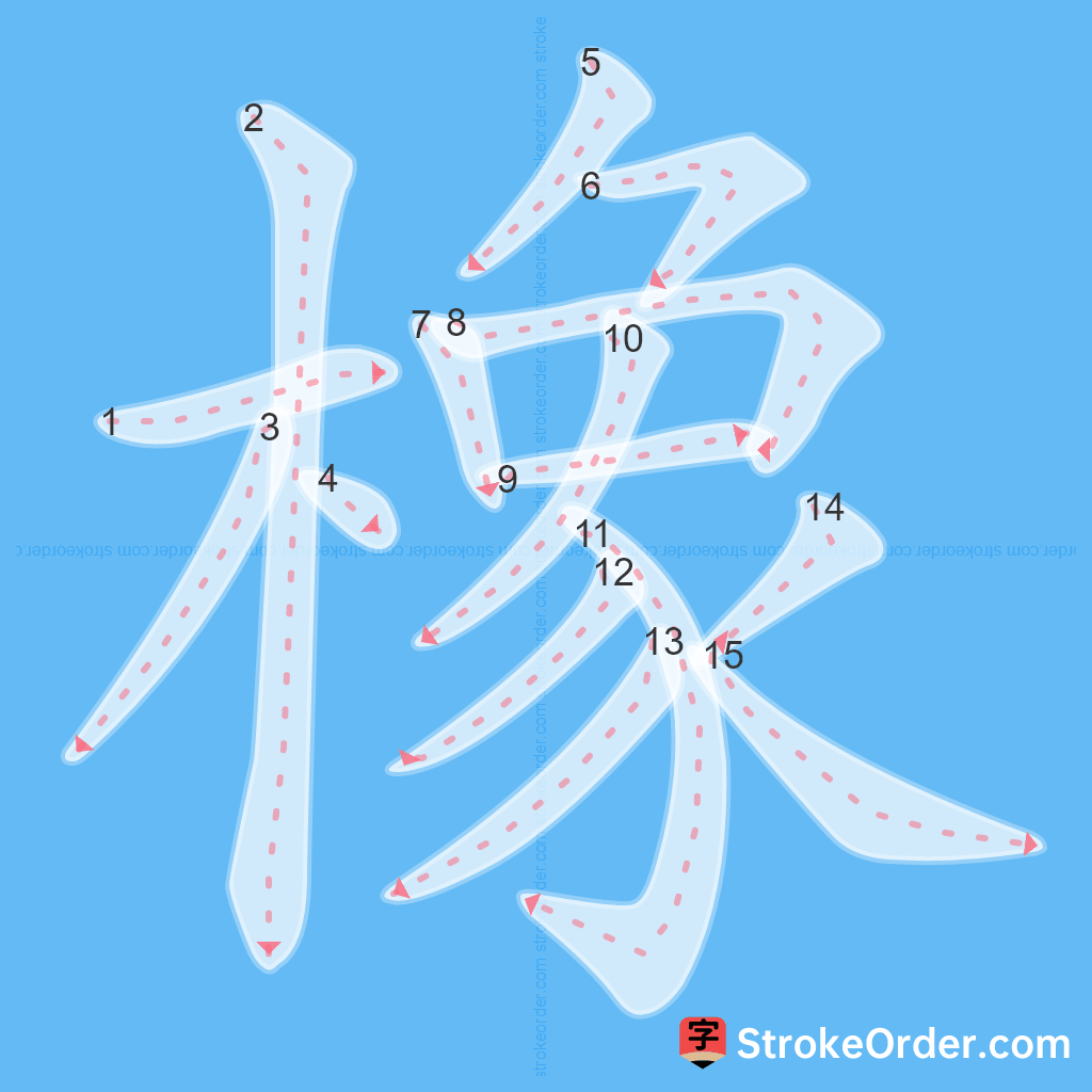 Standard stroke order for the Chinese character 橡