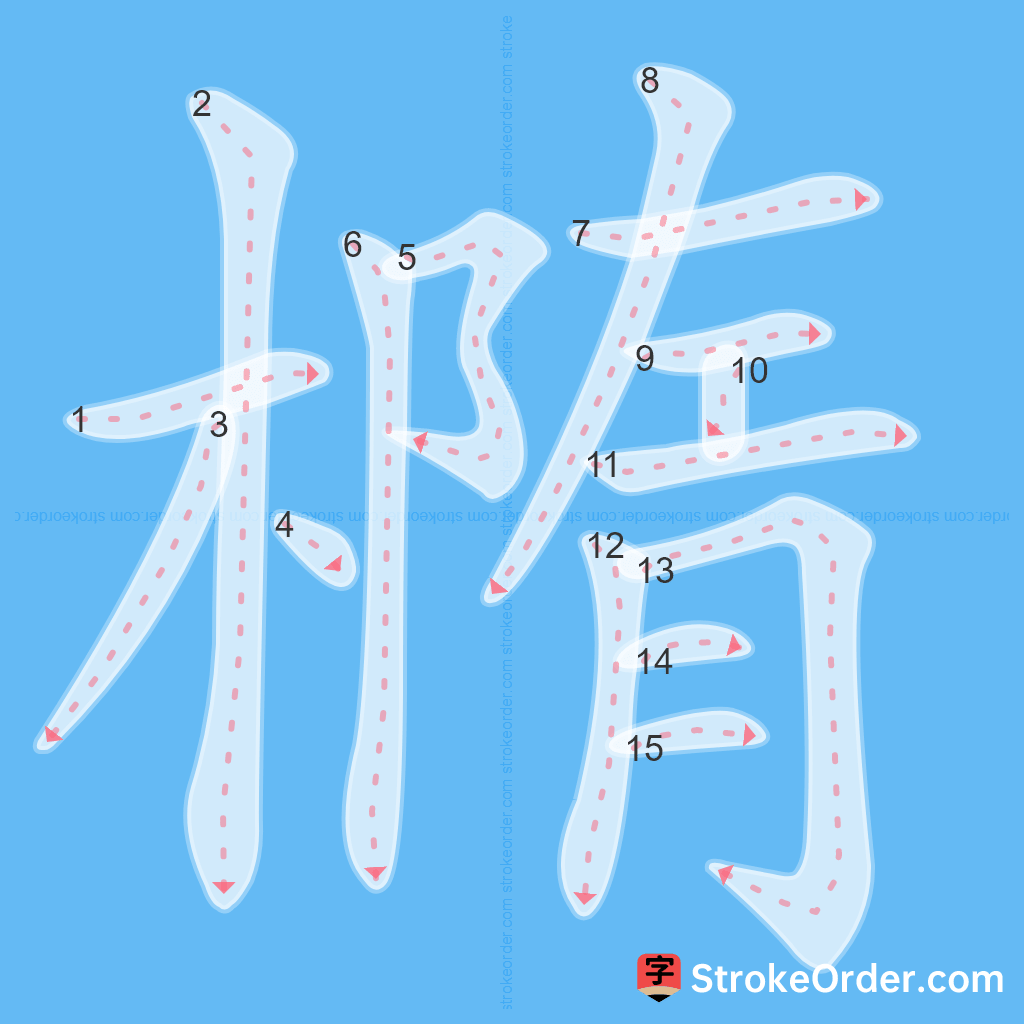 Standard stroke order for the Chinese character 橢