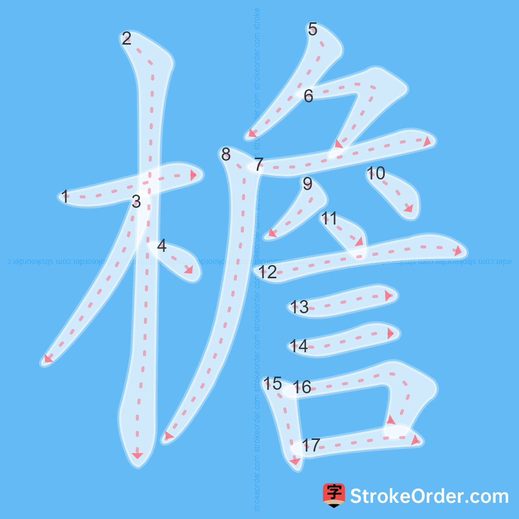 Standard stroke order for the Chinese character 檐