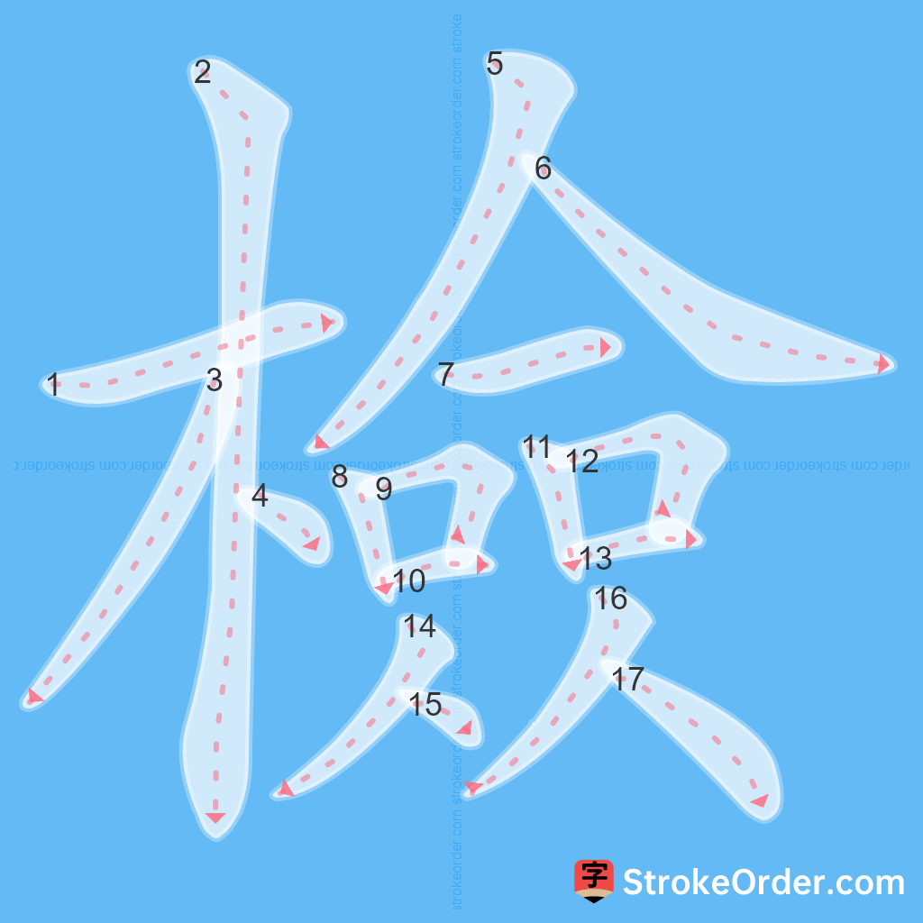 Standard stroke order for the Chinese character 檢