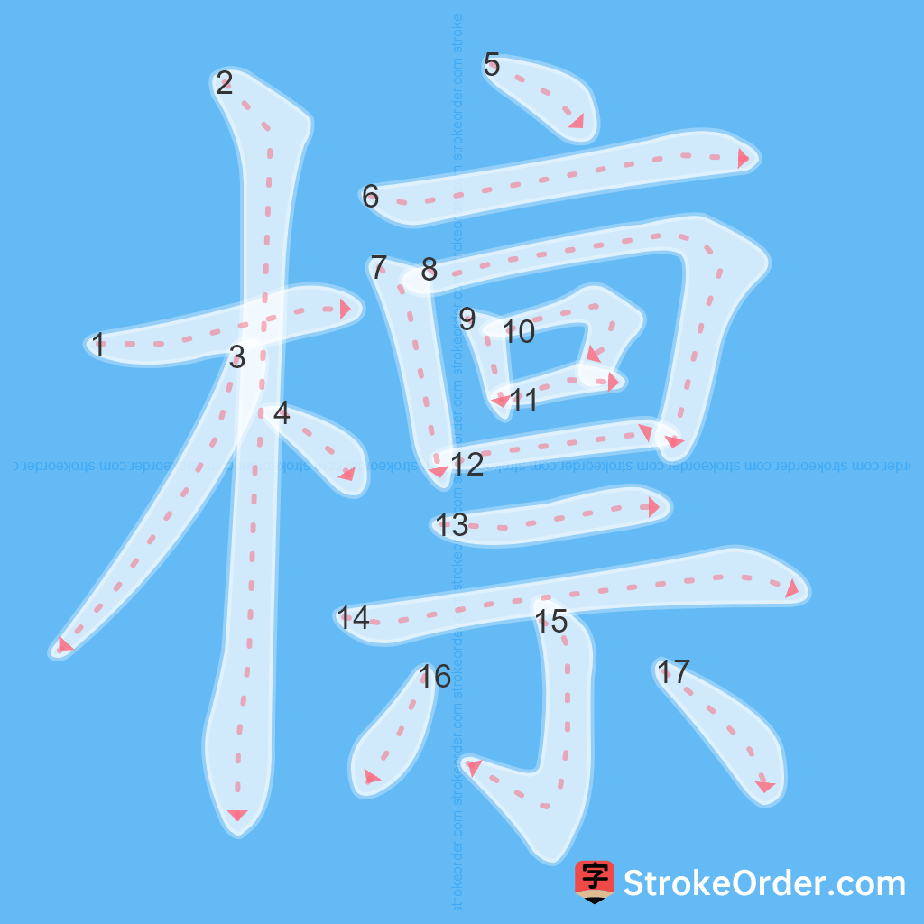 Standard stroke order for the Chinese character 檩