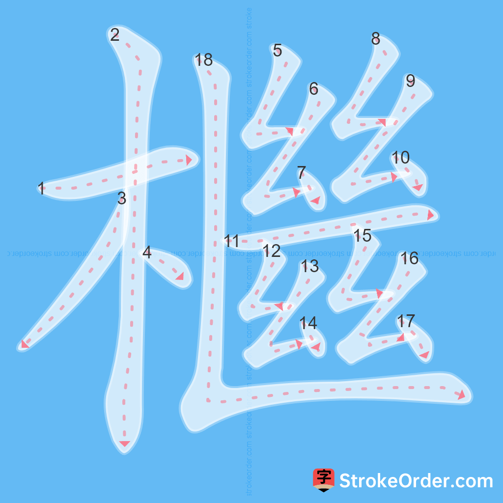 Standard stroke order for the Chinese character 檵