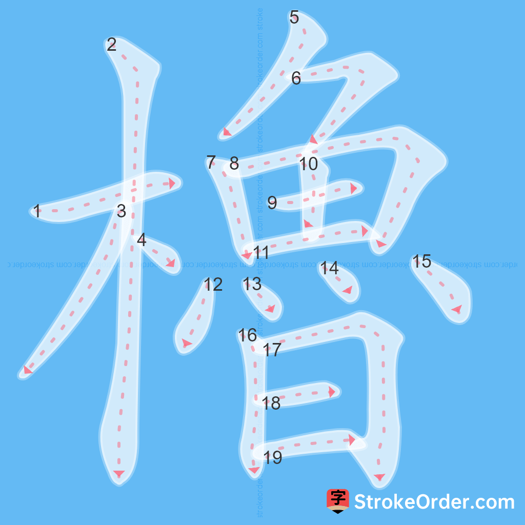 Standard stroke order for the Chinese character 櫓