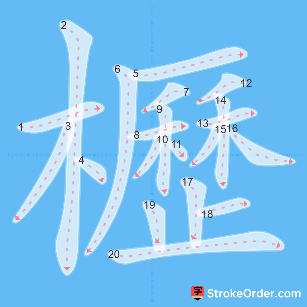 Standard stroke order for the Chinese character 櫪