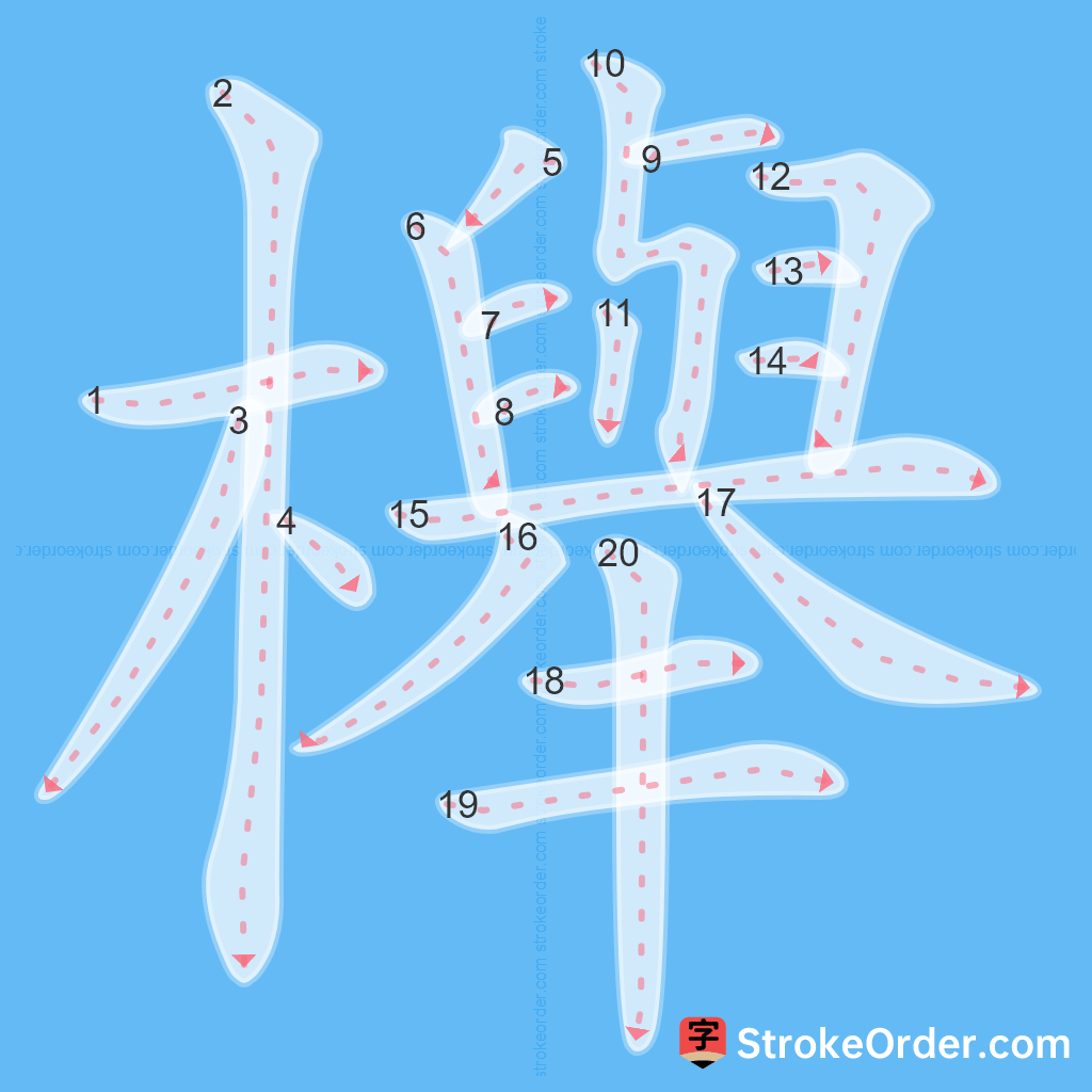 Standard stroke order for the Chinese character 櫸