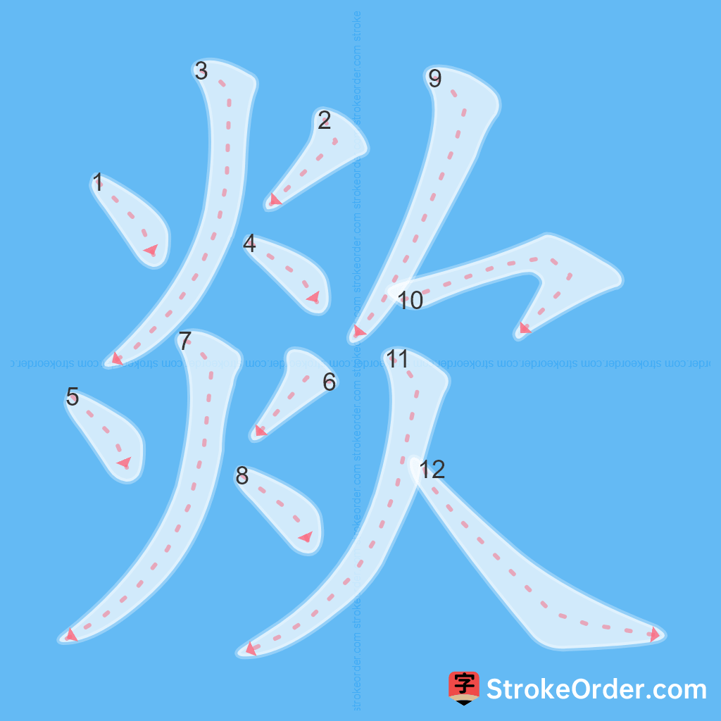 Standard stroke order for the Chinese character 欻