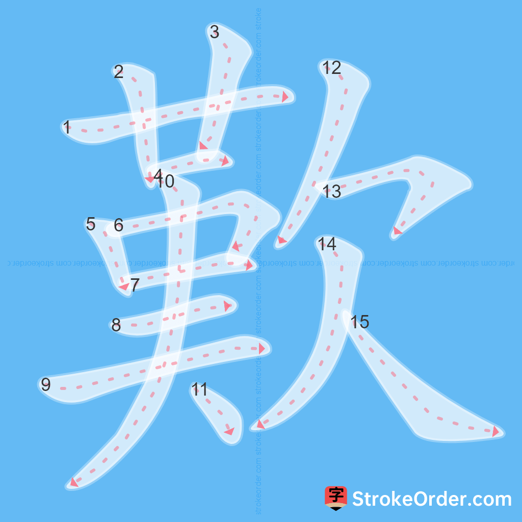 Standard stroke order for the Chinese character 歎