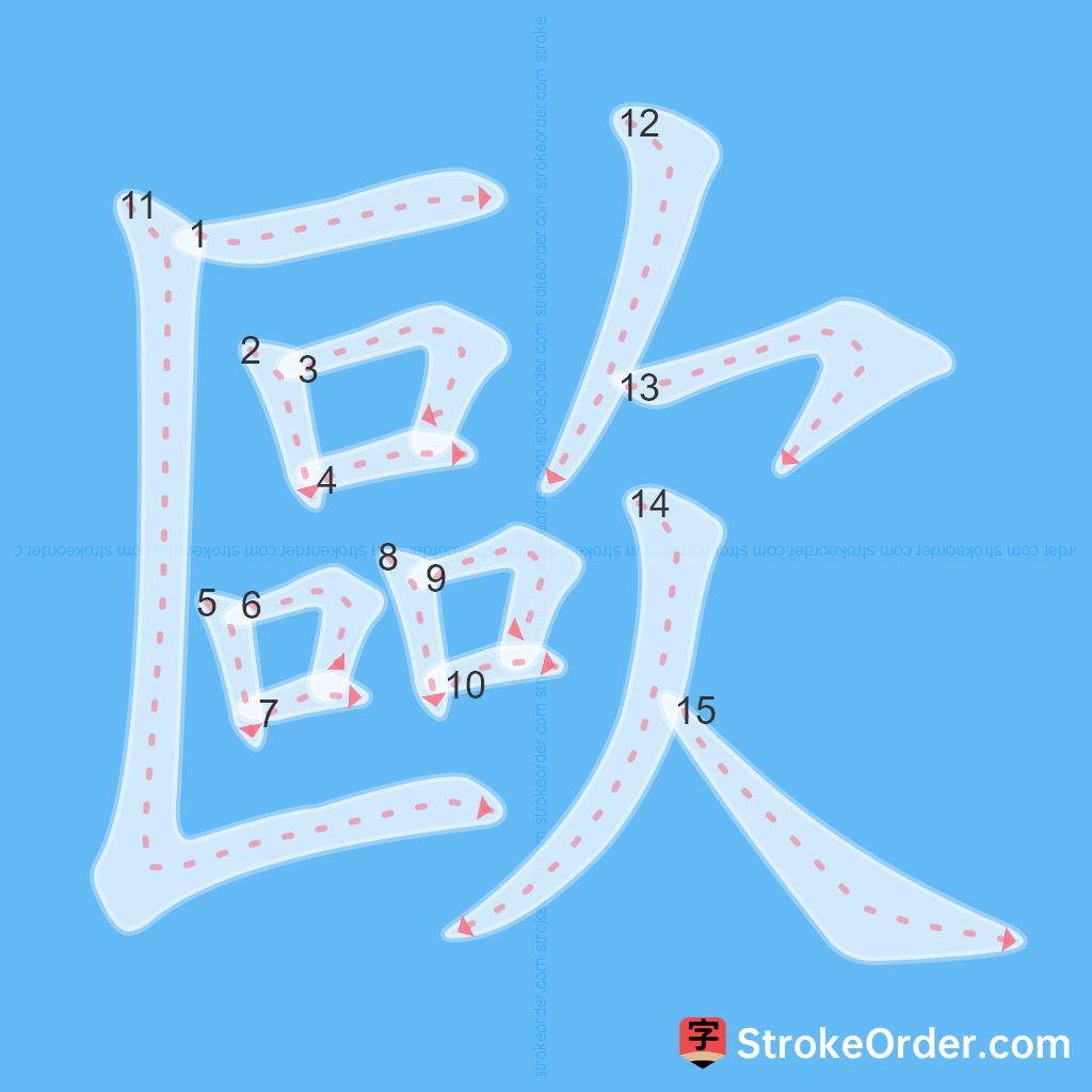 Standard stroke order for the Chinese character 歐