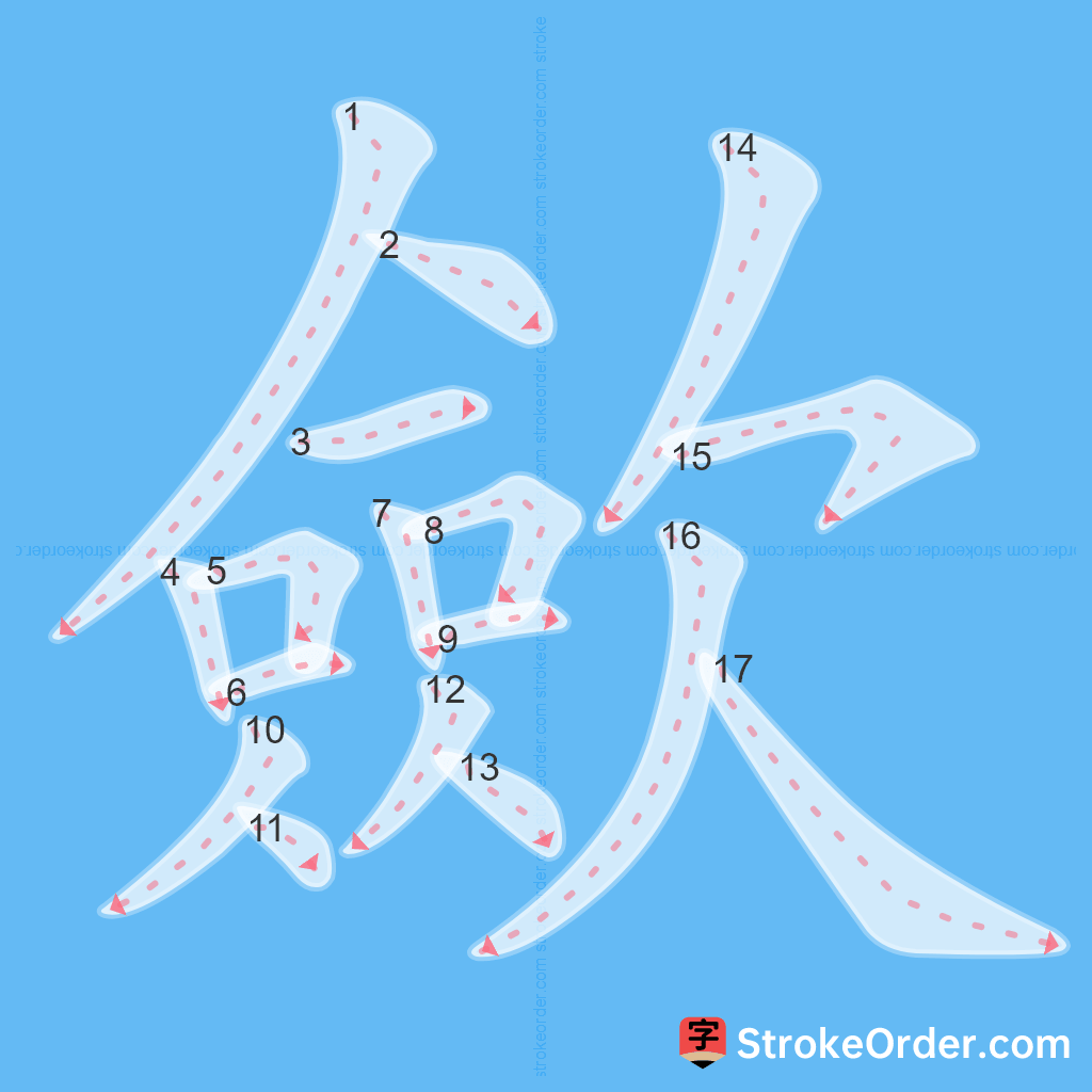 Standard stroke order for the Chinese character 歛