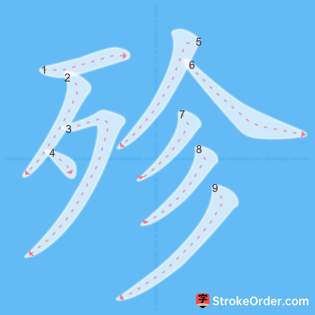Standard stroke order for the Chinese character 殄