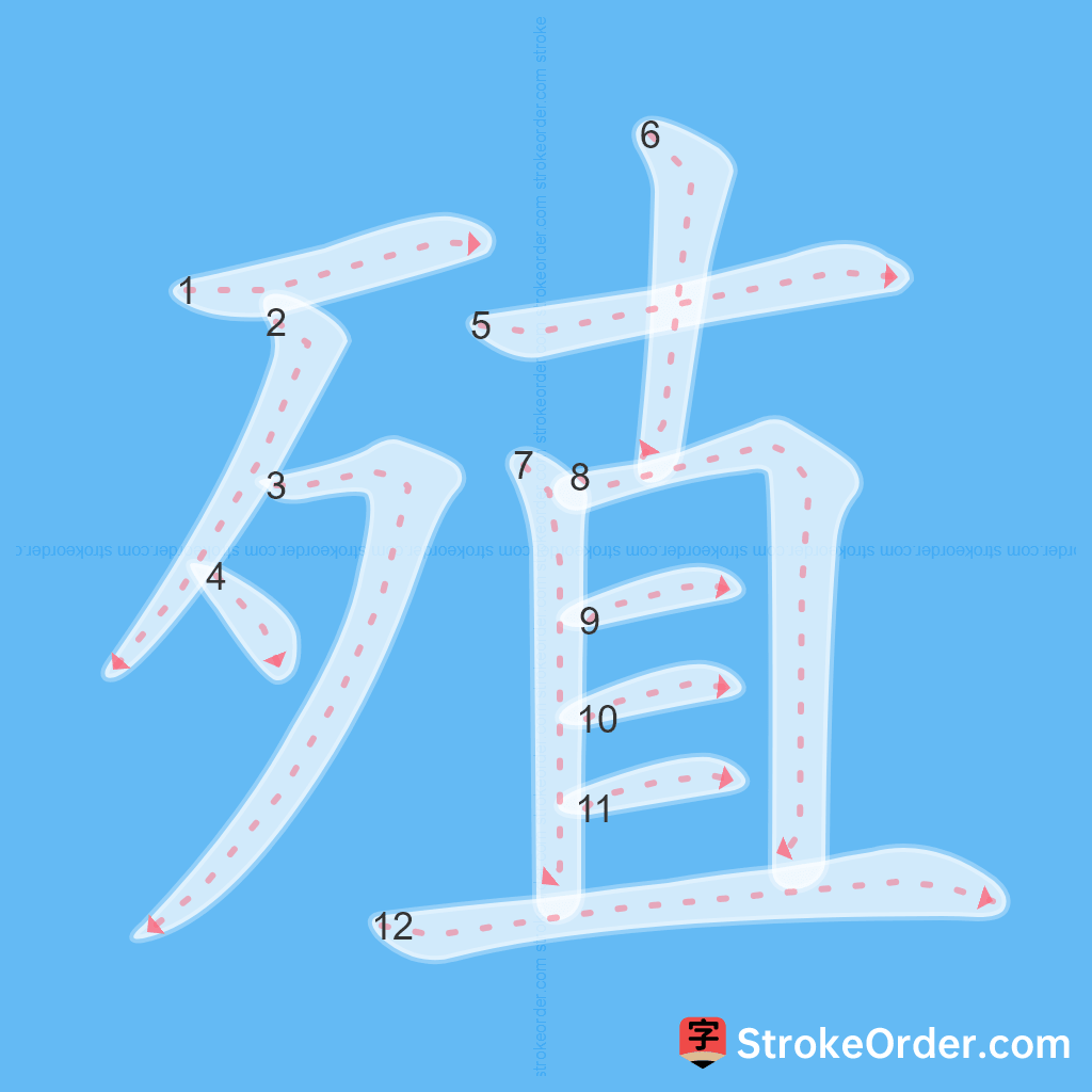 Standard stroke order for the Chinese character 殖
