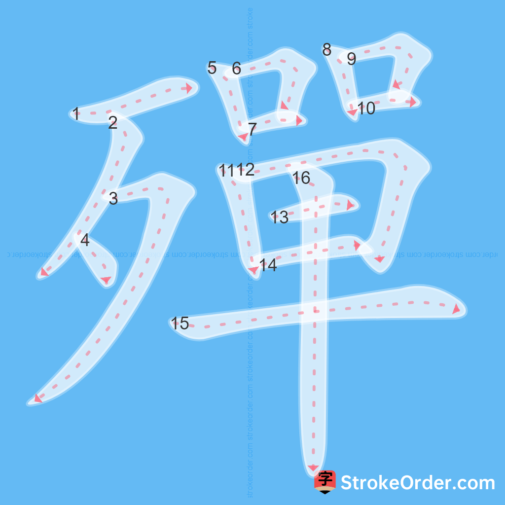 Standard stroke order for the Chinese character 殫