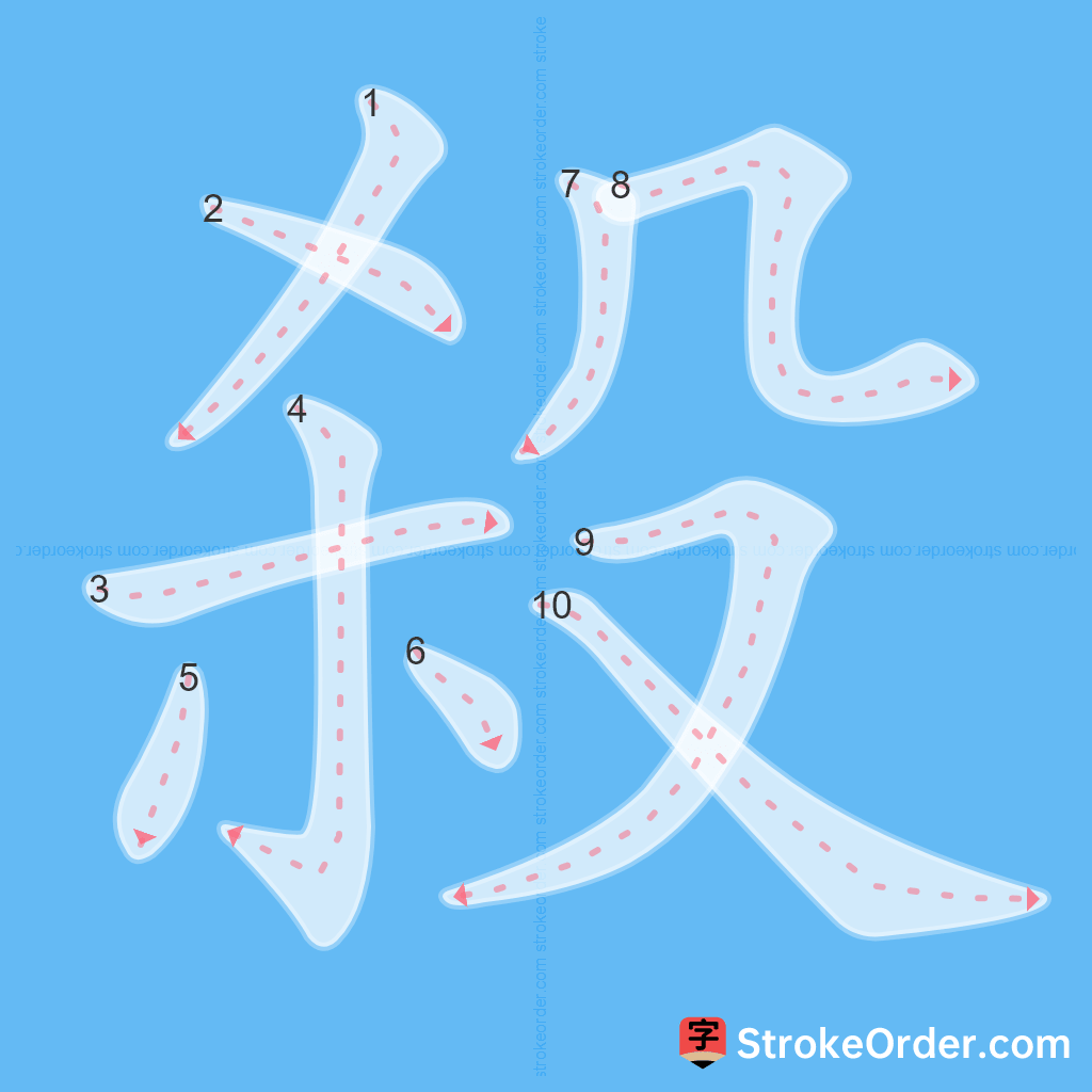 Standard stroke order for the Chinese character 殺