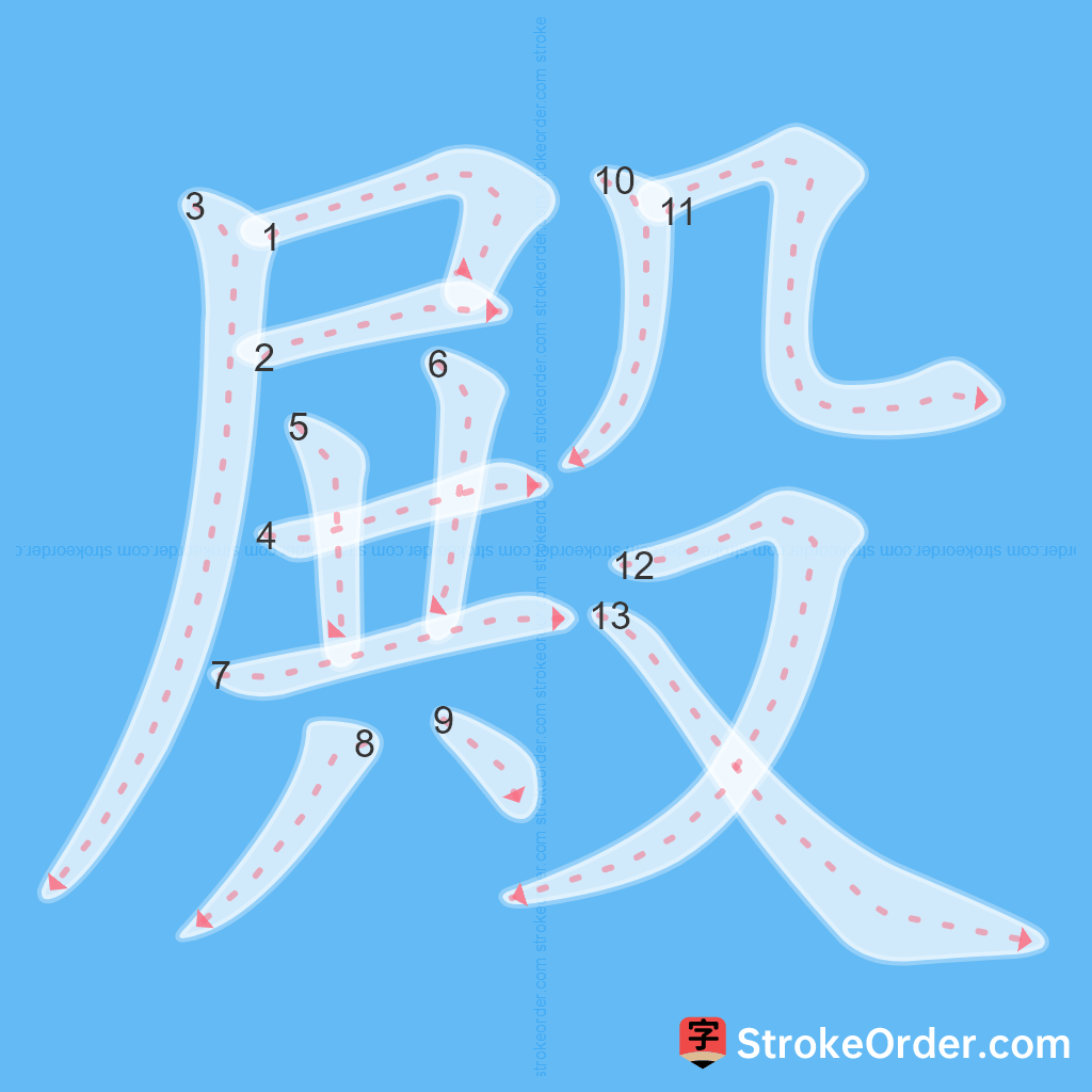 Standard stroke order for the Chinese character 殿