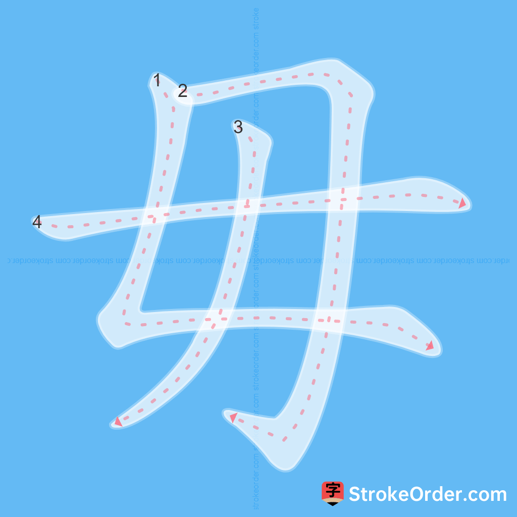 Standard stroke order for the Chinese character 毋