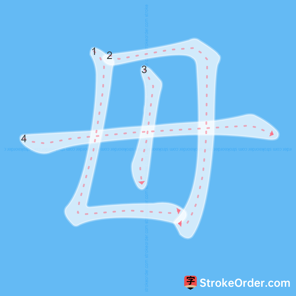 Standard stroke order for the Chinese character 毌