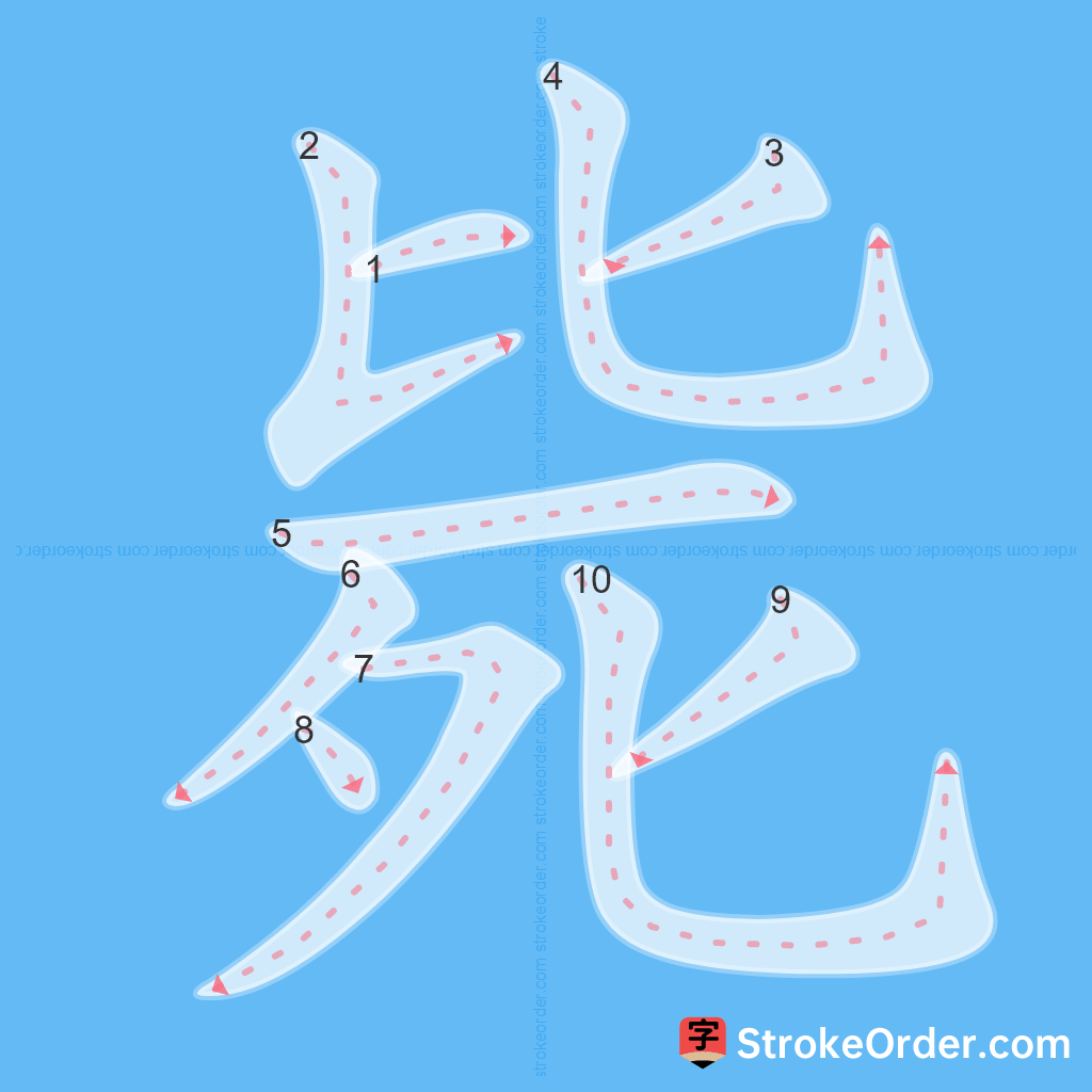 Standard stroke order for the Chinese character 毙