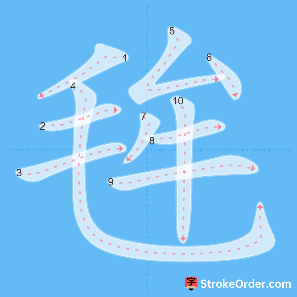 Standard stroke order for the Chinese character 毪