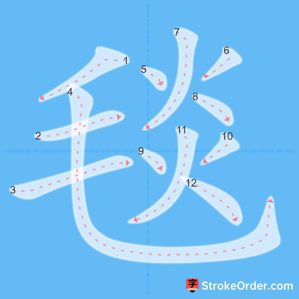 Standard stroke order for the Chinese character 毯