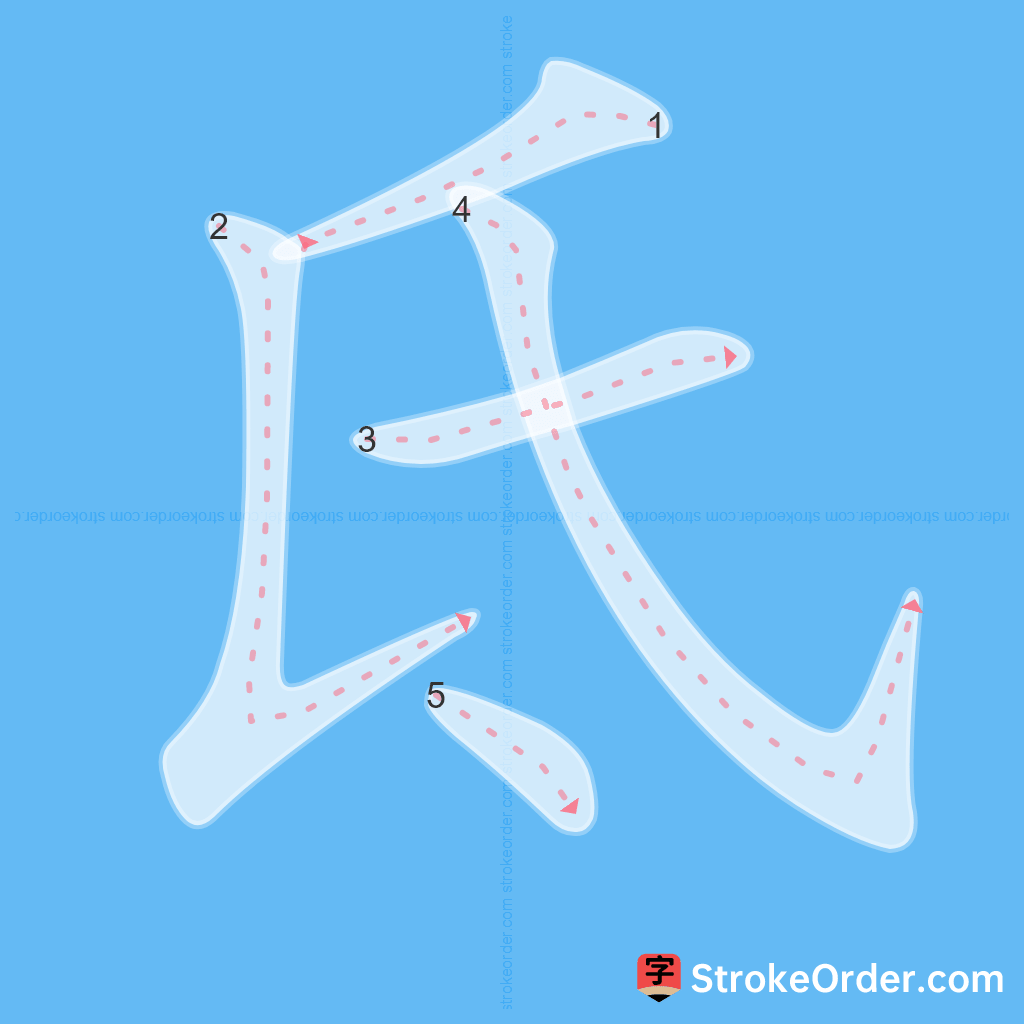 Standard stroke order for the Chinese character 氐