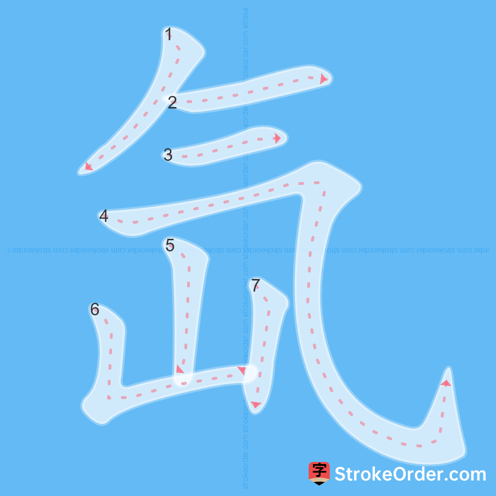 Standard stroke order for the Chinese character 氙