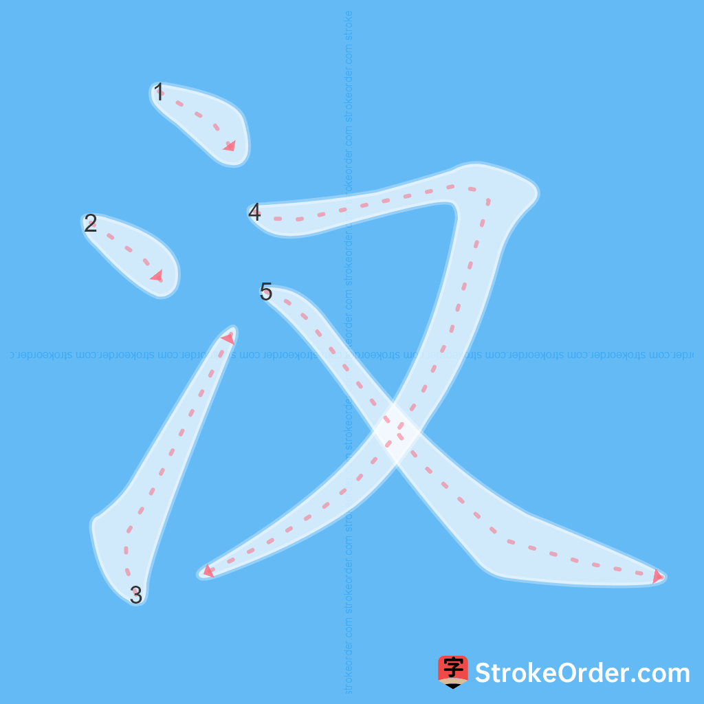 Standard stroke order for the Chinese character 汉