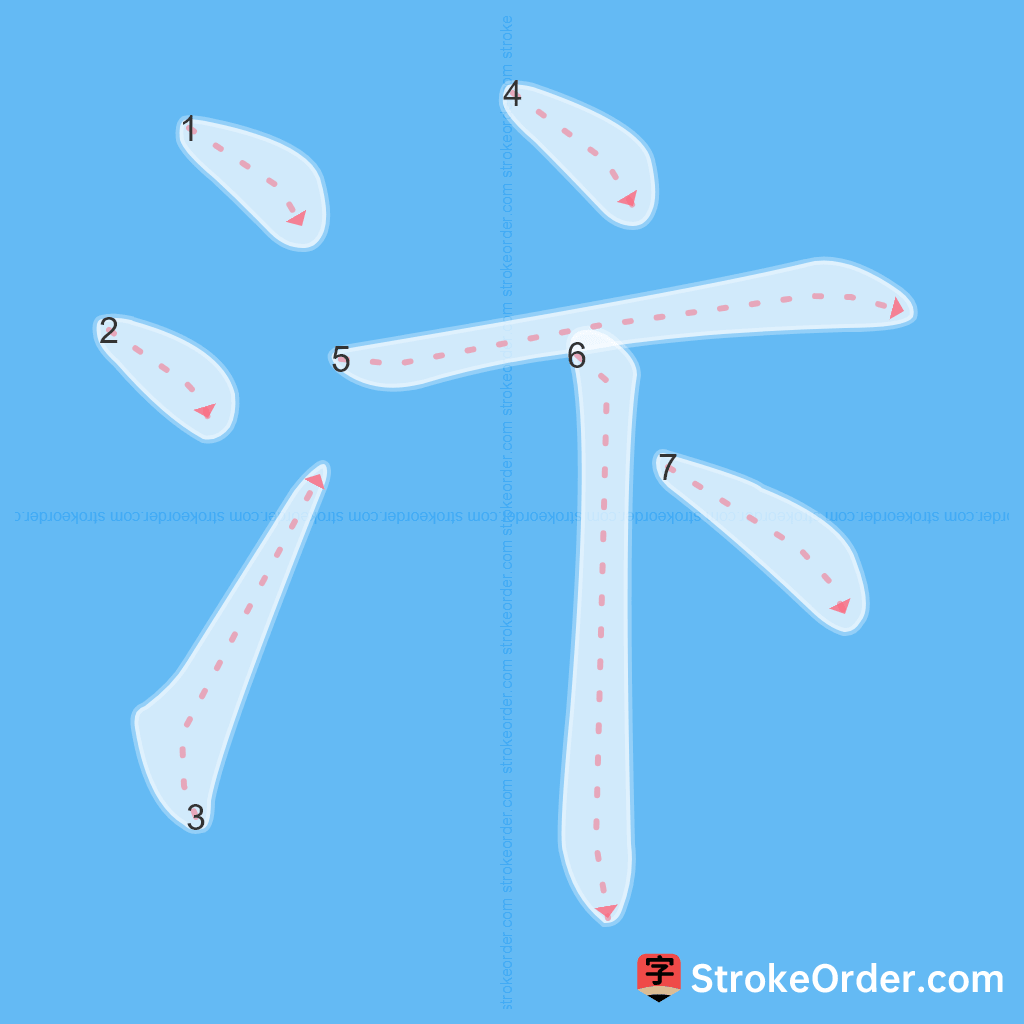 Standard stroke order for the Chinese character 汴