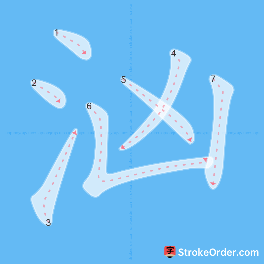 Standard stroke order for the Chinese character 汹